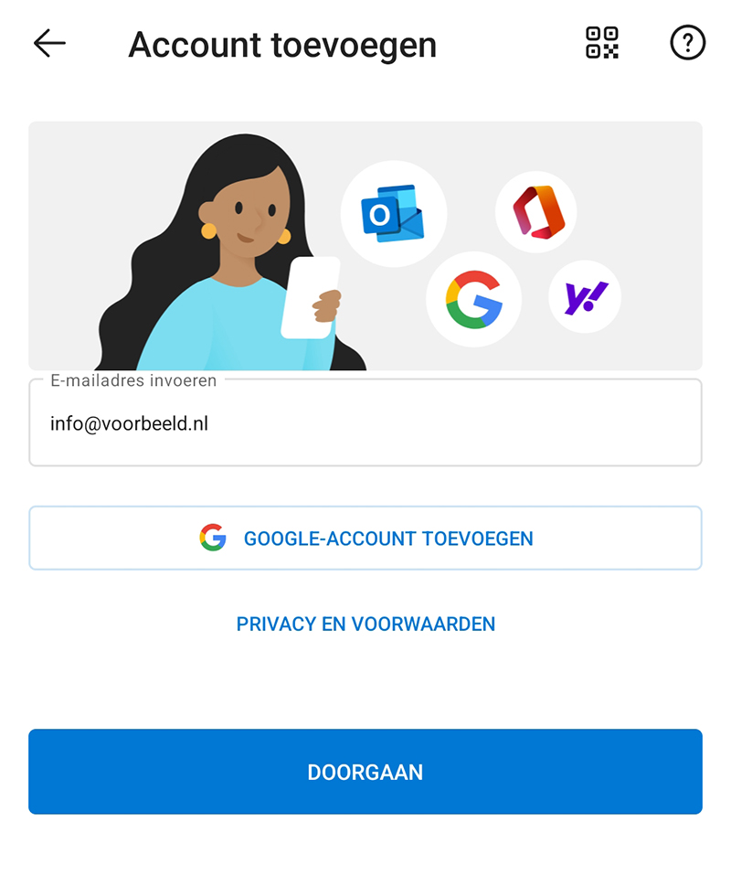 E-mail instellen in Outlook app op telefoon